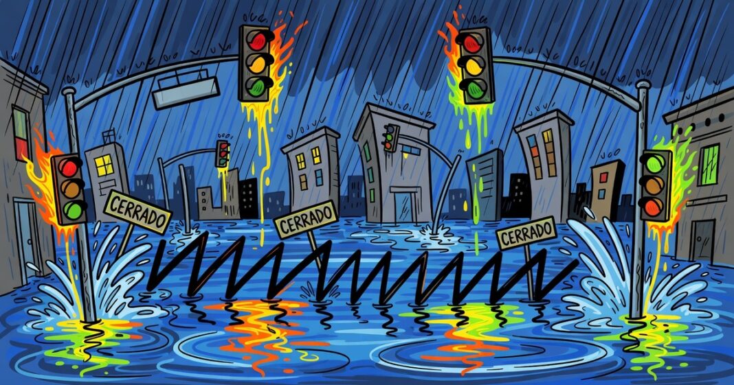 Lluvias en SLP: calles cerradas y semáforos 